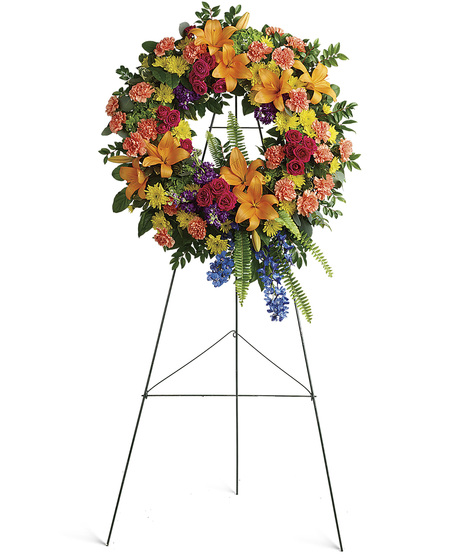 Wreath of Roses, Lilies & Carnations in Bright Colors