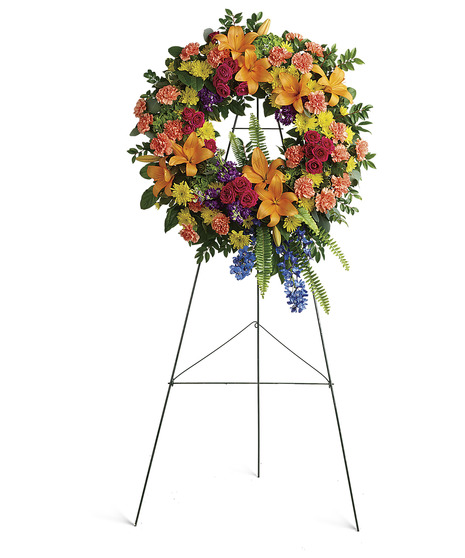 Wreath of Roses, Lilies & Carnations in Bright Colors