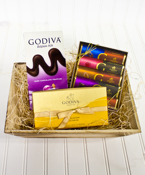 Wood Crate with Assorted Godiva Chocolates