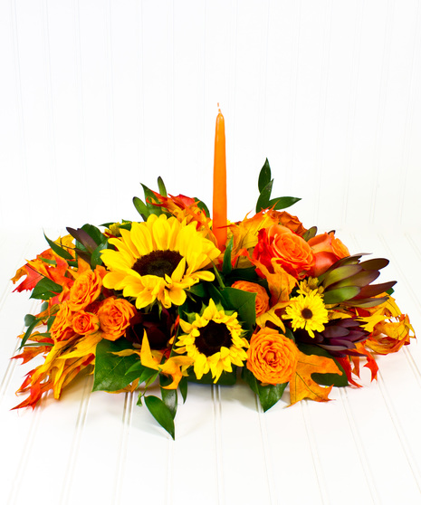 Sunflower & Rose Centerpiece with Candles