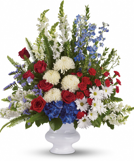 Red Roses, Blue Delphinium, White Snapdragon - Basket